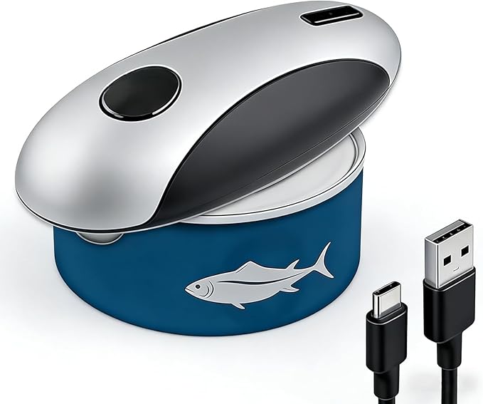 Rechargeable Electric Can Opener, One-Touch, Smooth Edge, USB-C Fast Charge, for Seniors, Silver