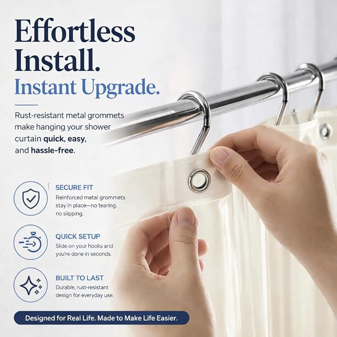 EHZNZIE Cream Shower Curtain Liner 72x72, PEVA Waterproof Bath Curtain, No Chemical Smell, 3 Weighted Magnets, Durable with Rustproof Metal Grommets