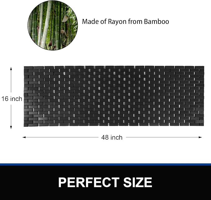Bambo Bath Mat Bathroom Runner Long Large Rugs Floor Wood Shower Bathtub Waterproof Non Slip Accessories 16x48 Inch Easy to Clean,Black,1 pc