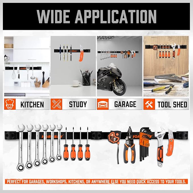HORUSDY 12" Magnetic Tool Holder Strip, 4-Pack Tool Magnet Bar for Garage Organization, Shop Organization, Mounting Screws Included