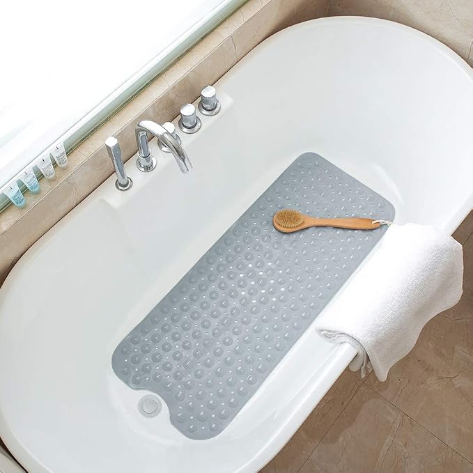 Bathtub Mats for Shower Tub Non-Slip Bath Mat 39 x 16 Inch Extra Long Shower Mat, Bath Tub Mat for Bathroom with Machine Washable, BPA Free for Kids (Gray)