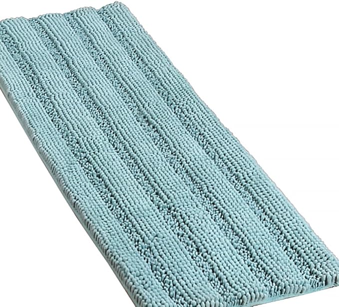Turquoize Non Slip Shaggy Chenille Microfibers Bathroom Rug Aqua Haze Mat - Extra Long 59 x 20, Super Water Absorbent & Soft Washable Kitchen Rugs and Mats