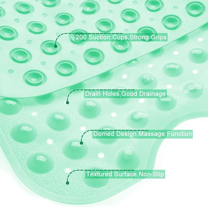 Bath and Shower Mat, Extra Long Non-Slip Bath Mat (39" x 16"), Machine Washable Bath Tub Mat (Pure Light Green)