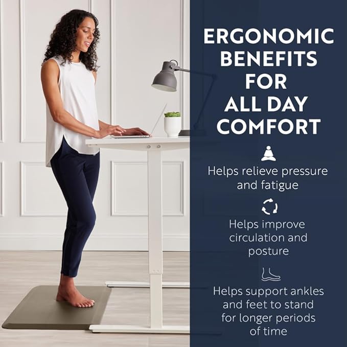 KANGAROO Anti Fatigue Mats for Kitchen Floor, 39x20, Reduce Foot, Knee, Back Pressure, 3/4 Inch Thick Cushioned Ergonomic Mat, Waterproof Comfort Rug for Under Sink, Standing Desk, Store Floors, Beige