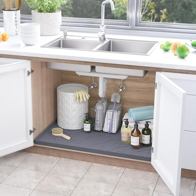 SIKADEER 37" x 22" Under Sink Mat Waterproof, Silicone Mat Kitchen Drawer Shelf and Cabinet Liner, Sink Protector for Kitchen Organizers and Storage, Boot Tray Pet Food Mats
