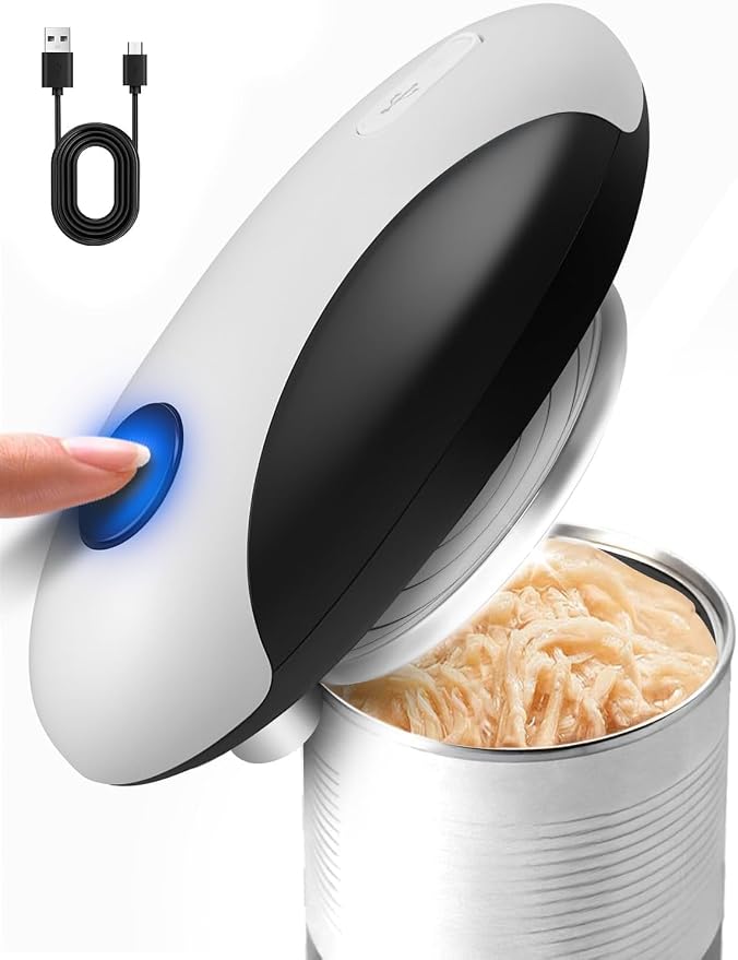 TeSabMi Rechargeable Electric Can Opener, One Touch Automatic Can Opener with Smooth Edge, Hands-Free Tin Opener for Seniors with Arthritis, USB Charging Kitchen Gadget Gifts, Black