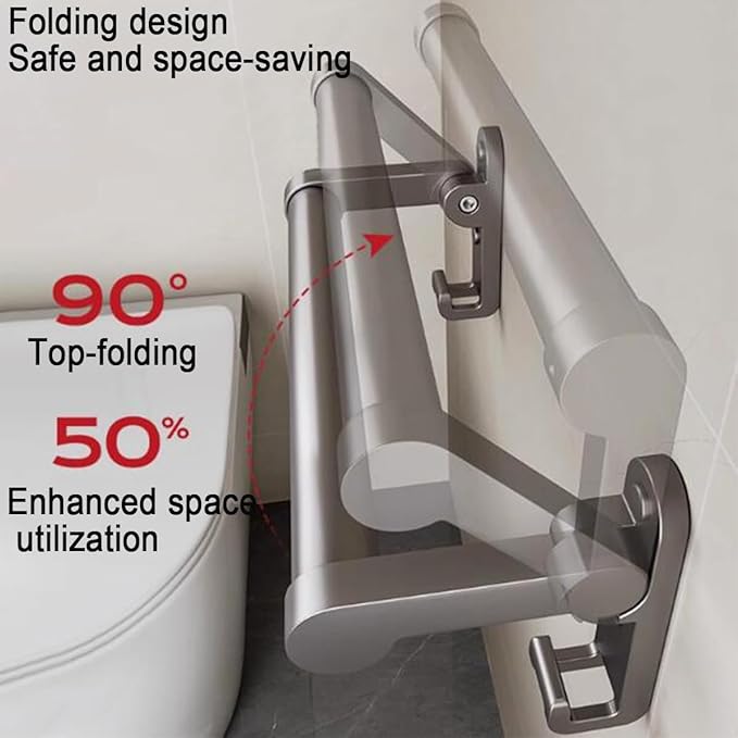 Shower Grab Bar, Folding Grab Bar with Hooks for Tub and Shower, Heavy Duty Shower Handle for Senior Bathroom Grab Bar, Gray30cm