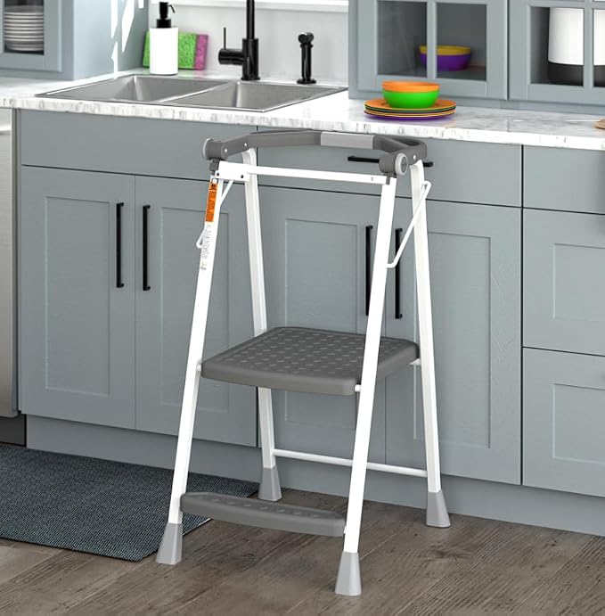 COSCO 2-Step Kitchen Stepper™ Folding Step Stool, Safety Kit Series, Ages 4+, Grey