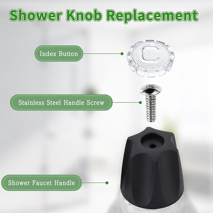 Shower Knob Replacement Compatible with Price Pfister Contessa & Windsor Tub and Shower Faucet Shower Knobs, Shower Knobs 2 Piece Replacement for Pfister Shower Handle Replacement (Matte Black)