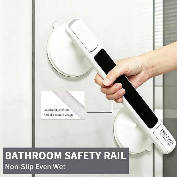 Silicone Suction Grab Bar Non-Slip Heavy Duty Safety Shower Handle for Elderly Seniors Bathroom (Black 32cm)