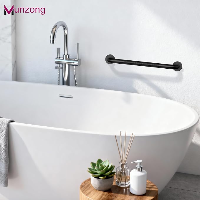 16 Inch Anti Slip Grab Bar for Shower, Munzong Oil Rubbed Black Bathroom Grab Bar, Knurled Handicap Balance Bar,Safety Hand Rail Support Elderly Senior