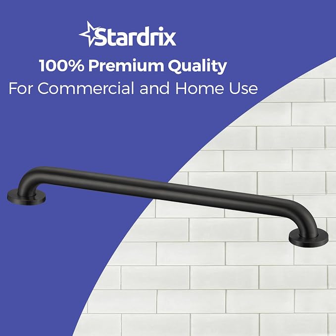 Stardrix 24-Inch ADA Compliant Grab Bar, 1.5" Diameter, Concealed Mounting Flanges, Handicap Friendly, Commercial & Residential Bathrooms, Matte Black Stainless Steel