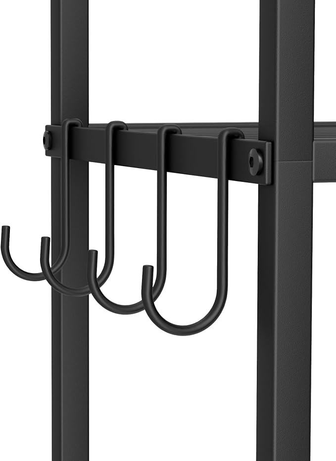 Over The Toilet Storage Rack - 3 Tier Bathroom Organizer with 4 Hooks & Paper Holder - Space Saving Metal Shelf for Bathroom - Black Toilet Storage