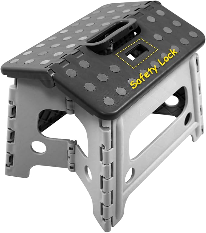 Child Step Stool for Kids and Toddlers Bathroom Sink – Foldable Safety Lock to Stable（ Grey ）
