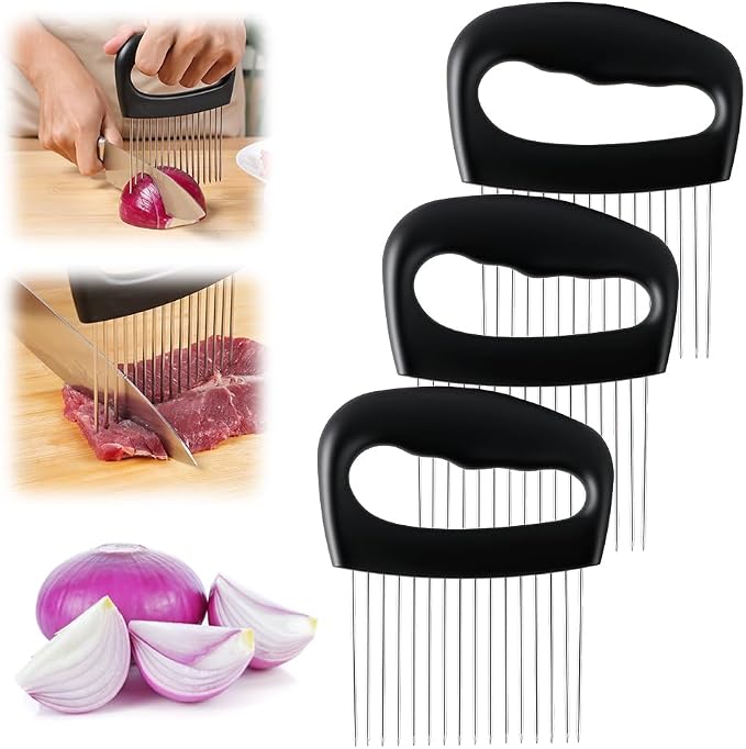 2025 New Onion Slicer Holder - Stainless Steel Meat Vegetable Slicer for Tomatoes, Lemons, Potatoes - Kitchen Gadget with Comfy Non-Slip Grip (3)