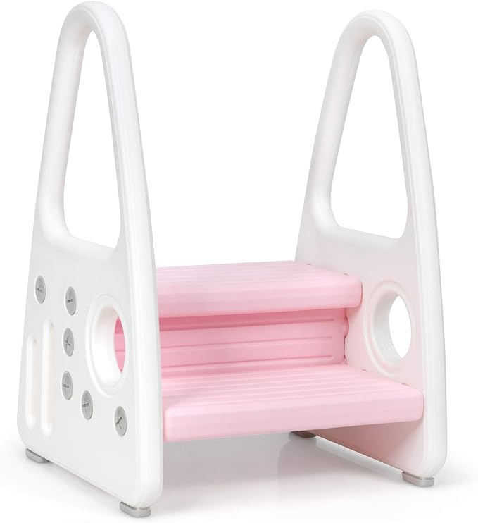 Costzon Kids Step Stool, Toddler Step Ladder for Toilet Potty Training, Kitchen Counter, Bathroom, Two Step Tower w/Non-Slip Design, Safety Handles, 110 Lbs Weight Capacity (Pink)