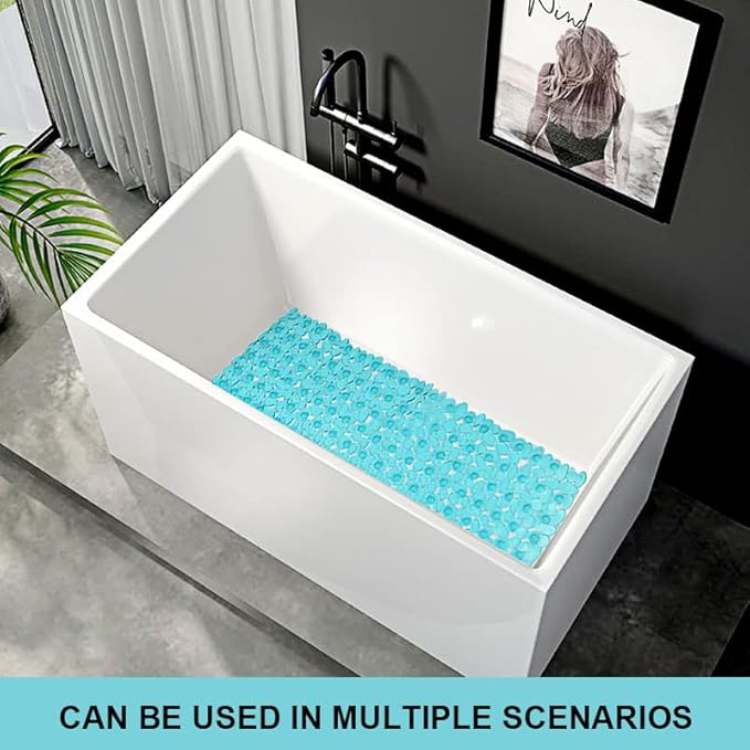 SONGZIMING Bathtub Mat Non Slip Pebble Bath Shower Mat with Drain Holes, Suction Cups Mat for Tub 16" W x 35" L, Clear Green