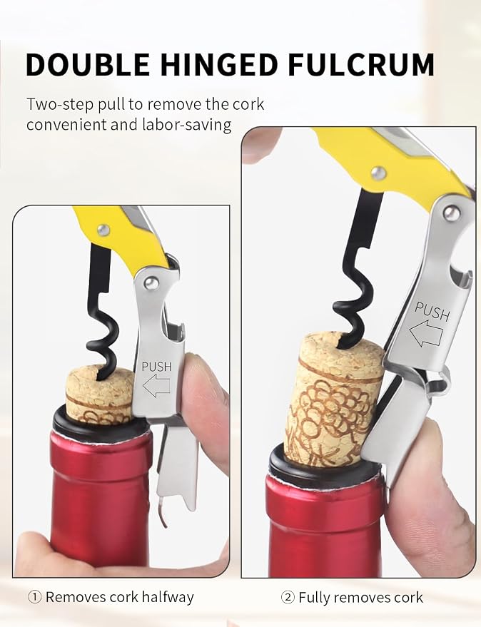 CORKAS Wine Key - Professional Handcrafted Heavy Duty Waiter Corkscrew, Compact Wine Opener with Double Hinged, Foil Cutter and Bottle Opener, Gifts for Servers, Sommelier, Bartenders - Yellow