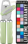 Zulay Kitchen Heavy Duty Stainless Steel Can Opener Manual with Bottle Opener - Rust Proof Manual Can Opener With Turn Knob & Comfy Soft Grip Handles - Pistachio