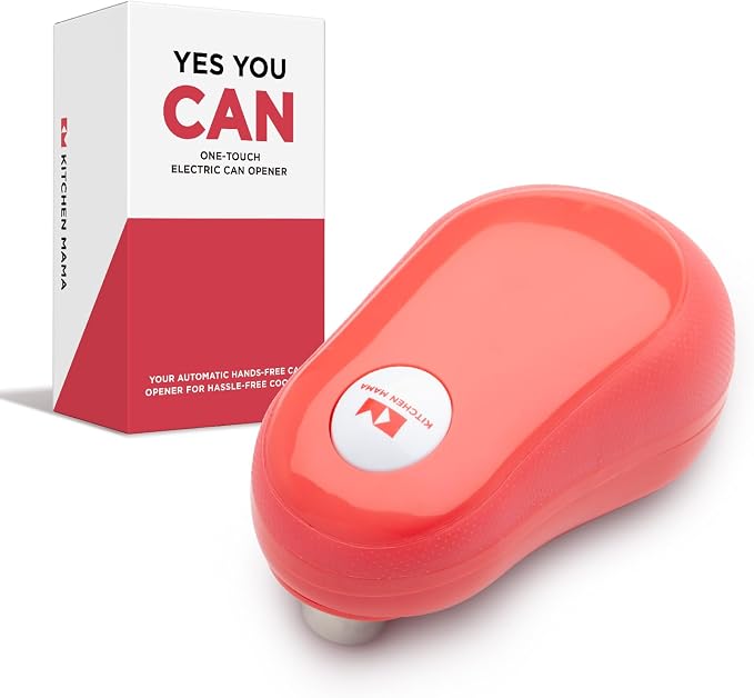 Kitchen Mama One Touch Electric Can Opener: Auto-Stop, Ergonomic Design for Seniors with Arthritis, One Button Press, Smooth Edge (Red)