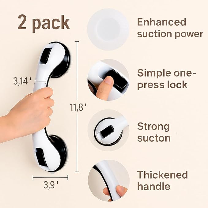 2 Pack Grab Bars for Bathtubs and Showers, Shower Handles for Elderly Seniors bar Bars Safety Elderly Suction 500 lbs Cup and Walls bathtubs Handicap He
