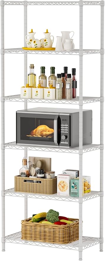 SINGAYE Shelf Wire Shelving Adjustable Storage Shelves Rack Standing Units for Kitchen Closet Laundry Bathroom Organizers Metal Pantry Narrow Mesh Gaps 14" D x 24" W x 72" H White