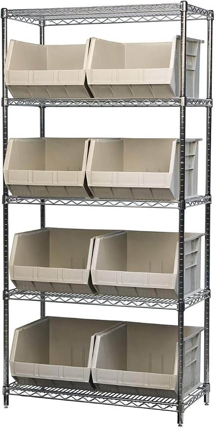 Akro-Mils 30270 AkroBins Plastic Storage Bins, Space-Saving Stackable Bins for Garage, Pantry, Craft Organization, 18" x 16" x 11", Stone, 3-Pack