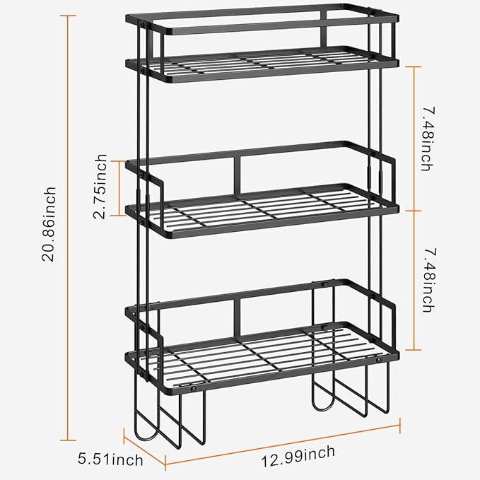 FLOLXNB Over The Toilet Storage Shelf, 3-Tier Bathroom Storage Organizer Upgrade Punch-Free Toliet Storage Shelf, Home Storage Rack with Hooks Shelf,Black