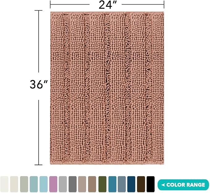 Turquoize Chenille Bath Rugs Shaggy Bathroom Rugs Non Slip Bath Mat for Bathroom 24 x 36 Muted Clay Bath Rug for Extra Soft and Absorbent Area Rug, 24"x 36", Muted Clay