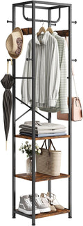 ELYKEN Coat Rack Freestanding, Hall Tree with 3 Storage Shelves and 12 Hooks, Industrial Clothes Rack Stand Organizer for Bedroom, Hallway, Entryway, Office, Living Room, Rustic Brown