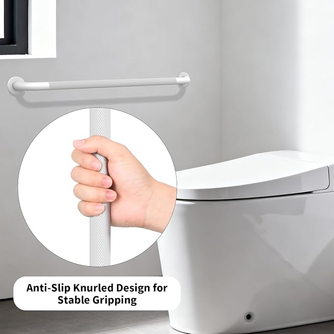 36 Inch White Grab Bars for Shower with Anti-Slip Knurled Grip,YuanDe Stainless Steel Bathroom Grab Bars, Shower Handrail Support, Handicap Elderly Balance Assist Handles