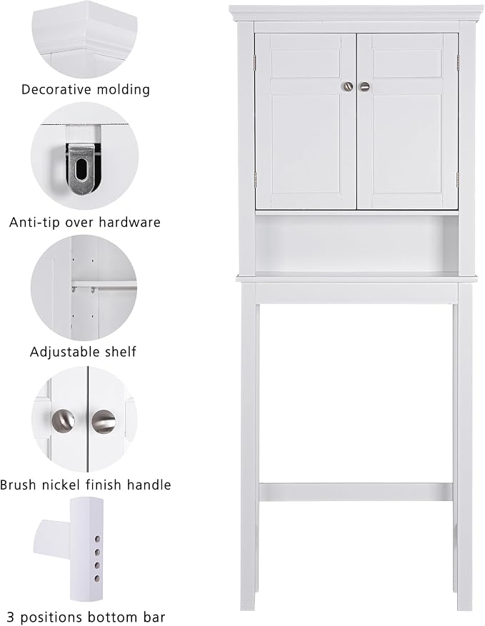 Spirich Over The Toilet Storage Cabinet, Bathroom Shelf Over Toilet, Space-Saving Over Toilet Bathroom Organizer, White