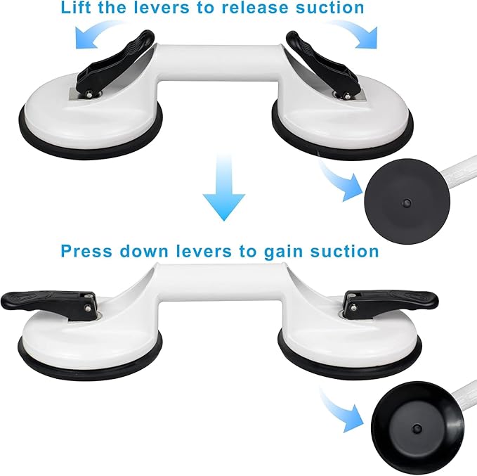 FCHO Glass Suction Cups Heavy Duty Aluminum Vacuum Plate Handle Glass Holder Hooks to Lift Large Glass/Tile Suction Cup Lifter/Dent Puller/Bathroom Safety Grab Bar (White2 Pack)