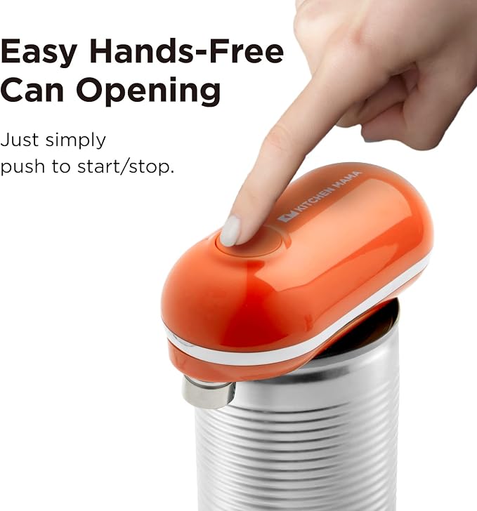 Kitchen Mama Mini Electric Can Opener Smooth Edge: Opens Can with One Press - Ultra-Compact, Hands-Free, Safe, Cordless, Seniors with Arthritis, Automatic, Battery Operated Appliances (Orange)