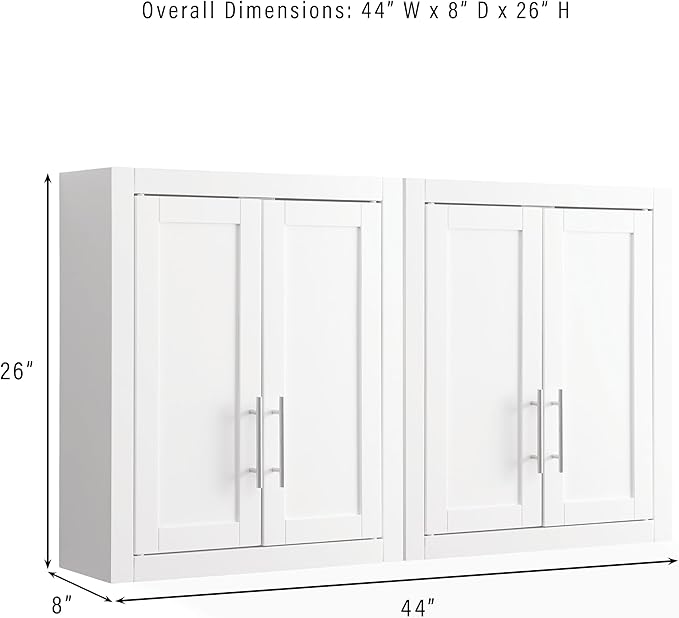 Crosley Furniture Savannah 2-Piece Wall Storage Cabinet, Cabinets for Laundry, Bathroom, Kitchen, White