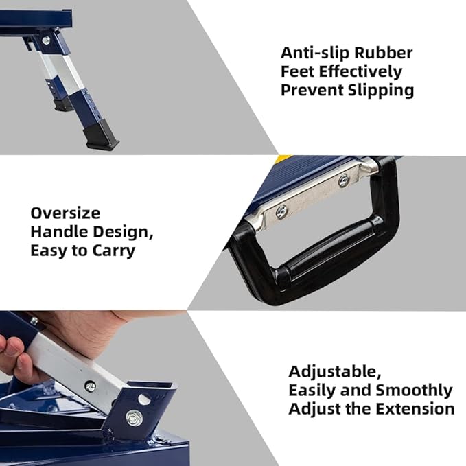 Homeon Wheels RV Step Stool, Portable Folding Aluminum Platform with Anti-Slip Surface and Handles, Adjustable Height Safety Step Supports Up to 1000 lbs, for Camping, Travel Trailer, Truck, Blue