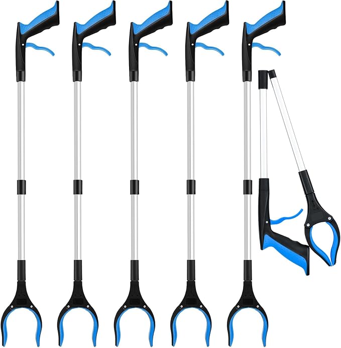 6-Pack 32" Grabber Reacher Tool, 360° Rotating Head, Wide Jaw, Foldable Reacher Grabber Pickup Tool,Anti-Slip Rotating, 4" Wide Claw Opening Grabbers for Seniors (Blue)