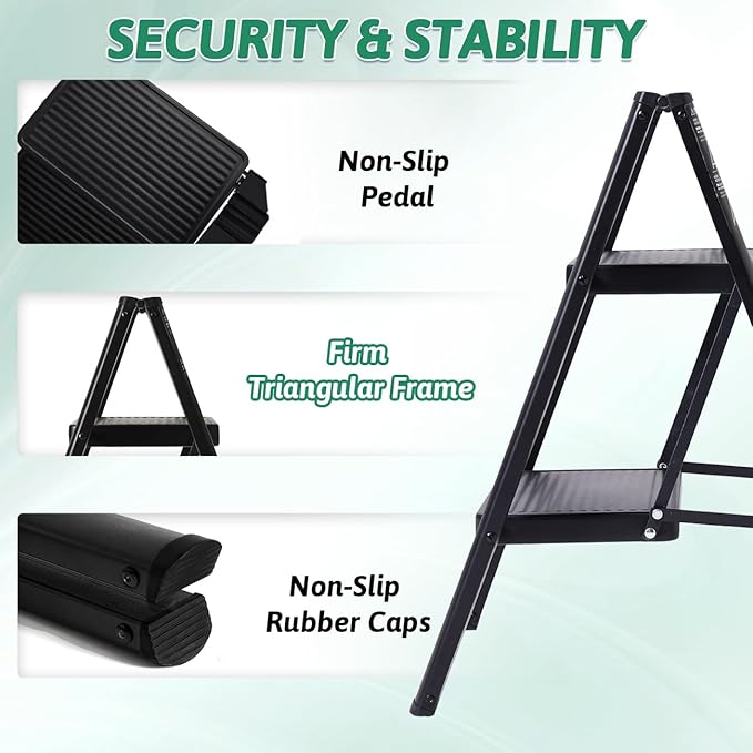 2 Step Ladder Folding Step Stool, Heavy Duty 330 Lbs Load Stepladder, Small Kitchen/Closet Ladder for Adults/Kids, Lightweight Step Ladder 2 Step Folding with Anti-Slip Wide Pedal for Home by OOSOFITT