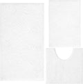 White Bathroom Rugs Chenille 3-Piece Extra Soft and Absorbent Shag White Bath Mat, Machine Wash Mat, Strong PVC Non-Slip Underside, Plush Carpet Mats