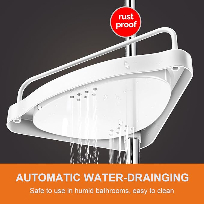 Corner Shower Caddy Tension Pole: Rust Proof 4Tier Shampoo Storage Organizer for Inside Shower - Telescoping Rod Shower Rack for Bathroom and Bathtub - Restroom Floor Standing Bath Rack Holder