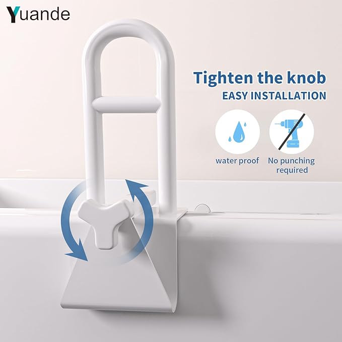 Adjustable Bathtub Safety Rail, YuanDe 17 x 6 Inch Stainless Steel Tub Handle Grab Bar, Heavy-Duty Clamp-On Bath Handle for Elderly Seniors, Disabled & Injury Recovery (300 lbs), White