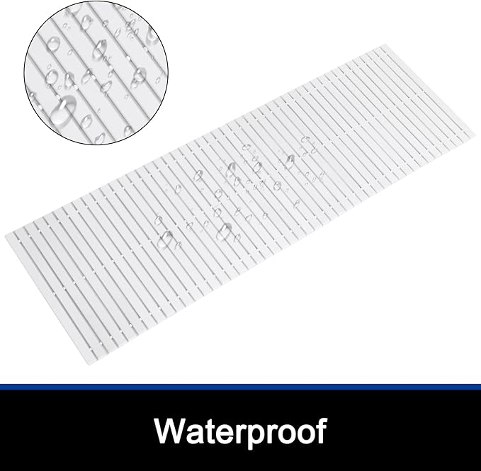 Bath Mat Bathroom Runner Long Large Rugs Floor Wood Shower Bathtub Waterproof Non Slip Accessories 16x48 Inch Easy to Clean, White, 1 pc