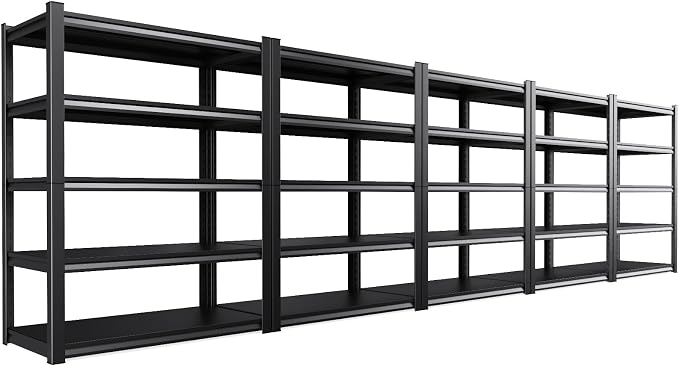 5-Pack Heavy Duty Garage Shelving for Large Storage & Garage Organization, 71"H x 46"W x 20"D Adjustable 5-Tier All Metal Storage Shelf for Tools, Storage Bins, Bulk Items, Warehouse & Workshop