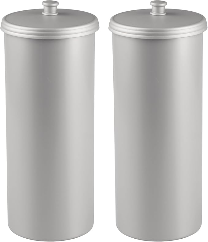 iDesign Freestanding Bathroom Toilet Paper Storage Holder with Lid for 3 Extra Rolls, 2-Pack, Silver