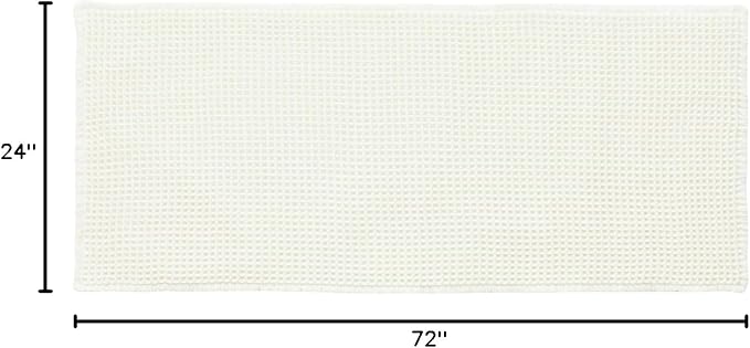 TYUU Cream White Long Bathroom Rugs, Waffle Runner Rug Bathroom Non Slip Washable Super Absorbent Quick Dry Boho Farmhouse Bath Mat, 72"x24" Cream White