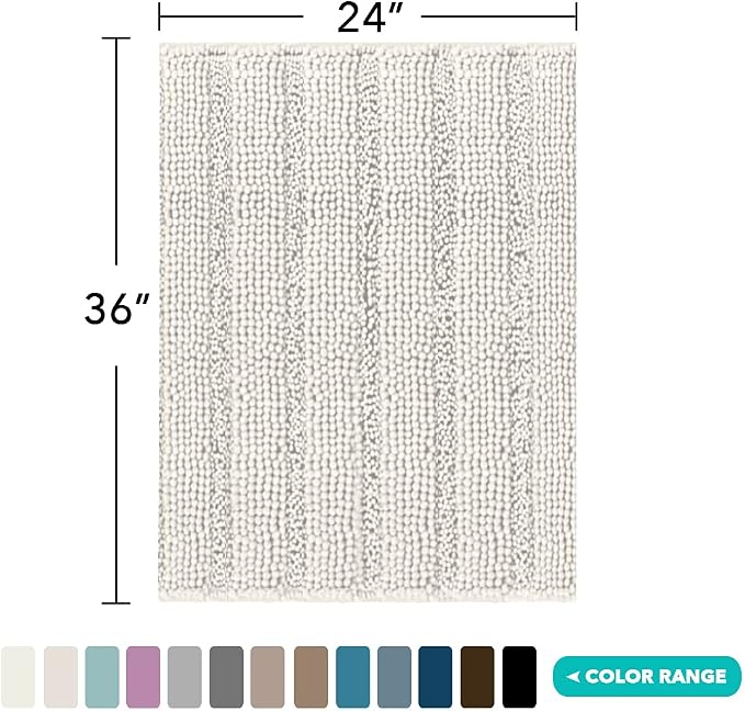 Turquoize Chenille Bath Rugs Shaggy Bathroom Rugs Non Slip Bath Mat for Bathroom 24 x 36 Cream Bath Rug for Bath Room Extra Soft and Absorbent Area Rug, 24"x 36", Cream