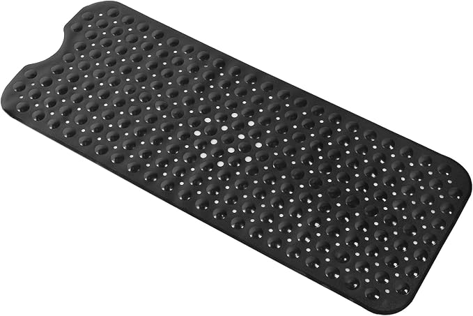Anti-Slip Bathtub Shower mat, 40×16 inch（ 100 × 40cm） Soft Oversized Machine Washable Non-Slip Bathtub mat with Drainage Holes, Bathroom Floor Suction Cup.（1-Opaque Black）