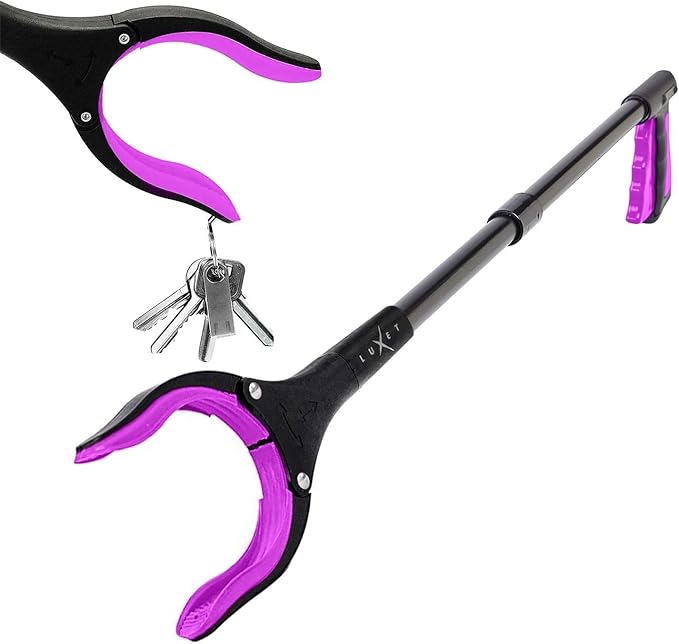 Grabber Reacher Tool - 2 Pack - Latest Version Long 19/32 Inch Foldable Pick Up Stick - Strong Grip Magnetic Tip Lightweight Trash Picker Claw Reacher Grabber Tool for Elderly Reaching, Luxet (Pink)