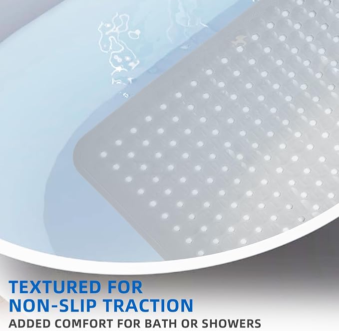 ZHICHENG Bath Tub and Shower Mats, Non-Slip 39 x 16 Inch Extra Long Bath Mat, Machine Washable Bathtub Mat with Drain Holes, Suction Cups for Bathroom (Grey)