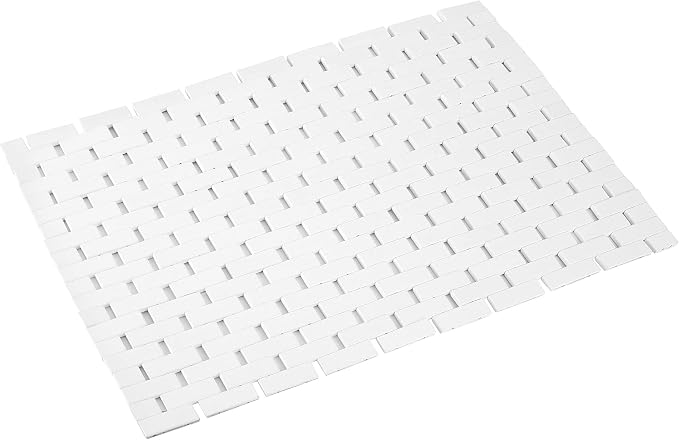 Bamboo Bath Mat Bathroom Rugs Floor Wood Shower Bathtub Waterproof Non Slip Accessories 16x24 Inch Easy to Clean, White, 1 pc